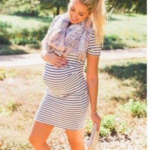 PinkBlush Ivory Navy Striped Maternity Dress